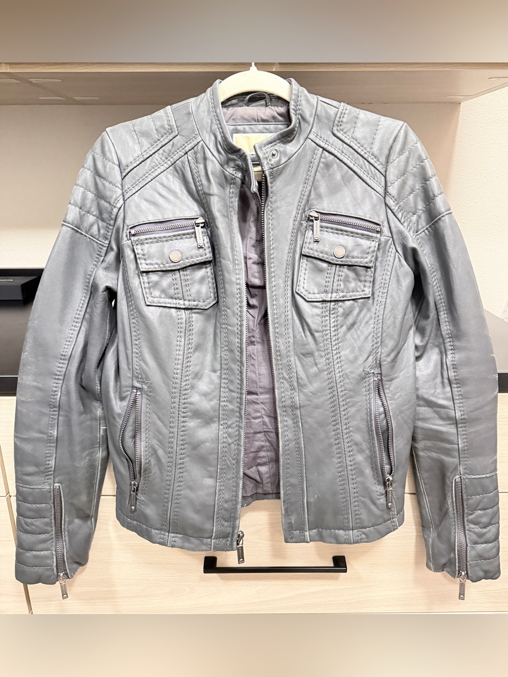 Grey Leather Jacket - S